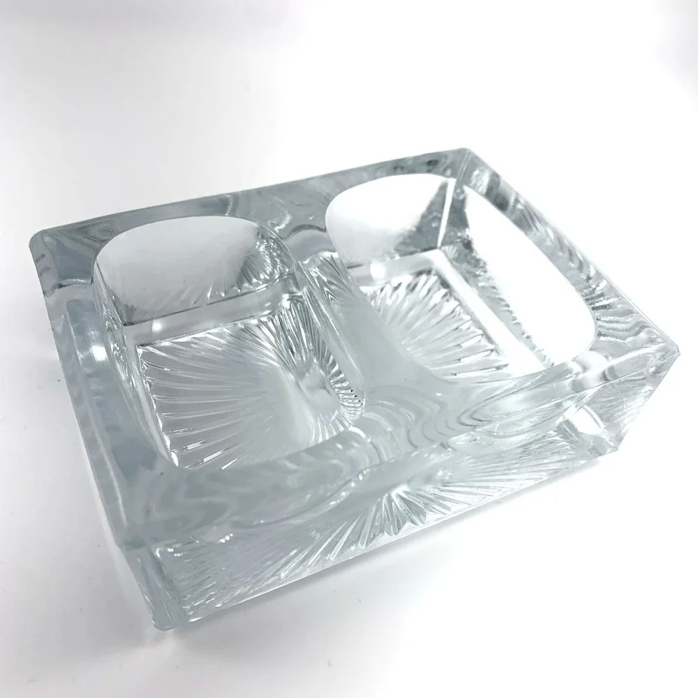 Antique Double Open Salt Cellar Starburst Pattern Heavy Pressed Glass Vintage‎